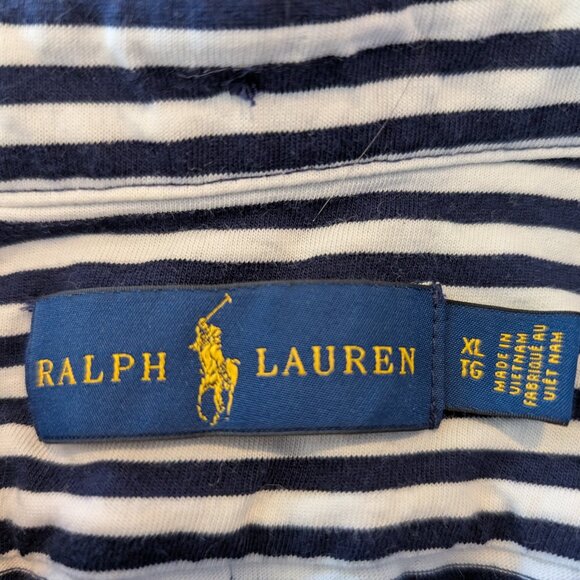 Polo Ralph Lauren Mens X-Large Short Sleeve Polo Shirt Striped Dark Blue White - Picture 5 of 5